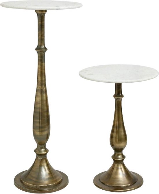 PTMD Bijzettafel Sonnel - 39x39x90 cm - Ijzer - Champagne - Set van 2