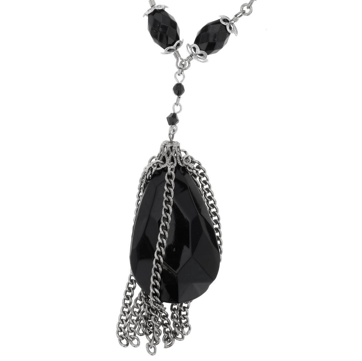 Behave - ketting antiek zilverkleur zwart - elegante avondlook