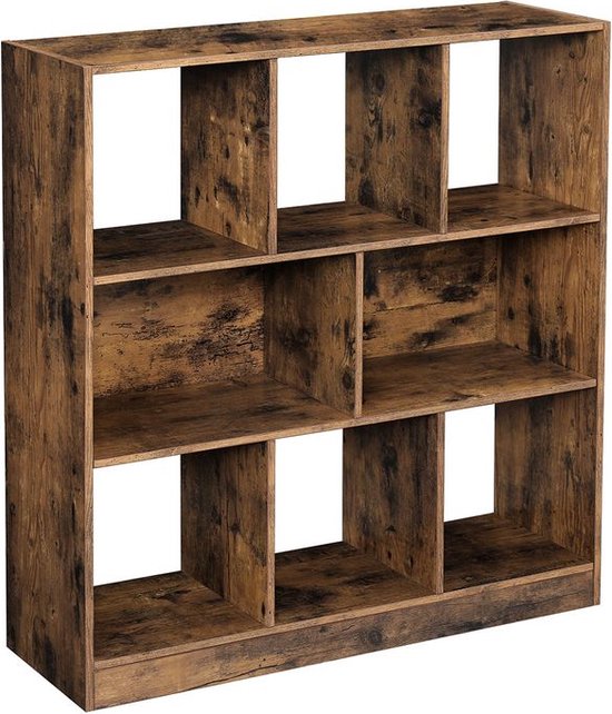 Foto: Rootz boekenkast houten staande plank 8 vakken moderne boekenkast verstelbare plank hoge boekenplank boekenkast met meerdere niveaus spaanplaat vintage bruin 97 5 x 30 x 100 cm l x b x h 