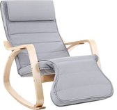 Rootz Relaxstoel - Voetensteun - Goed draagvermogen - Hoog zitcomfort - Hoogwaardig hout - Ergonomisch gevormd - Berkenhout-schuim-imitatie Linnen - Lichtgrijs - 67 x 91 x 115 cm