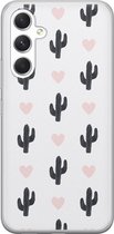 Leuke Telefoonhoesjes - Hoesje geschikt voor Samsung Galaxy A54 - Cactus hartjes - Soft case - TPU - Planten - Zwart