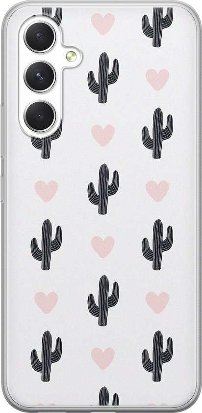 Leuke Telefoonhoesjes - Hoesje geschikt voor Samsung Galaxy A54 - Cactus hartjes - Soft case - TPU - Planten - Zwart