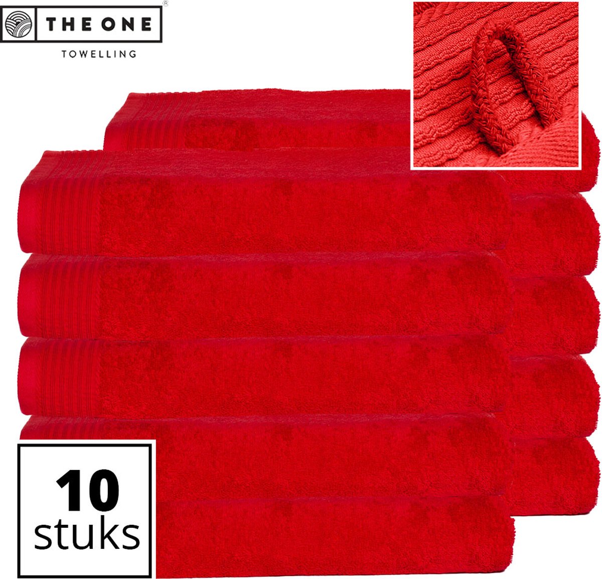 The One Towelling Classic Strandlakens - 100 x 180 cm - 10 Stuks - Voordeelverpakking - Hoge vochtopname - 100% Gekamd katoen - Rood