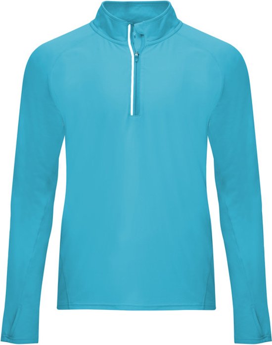 Foto: Turqouise sportshirt van technisch weefsel met raglanmouwen en halve rits reflecterende details model melbourne maat xxl
