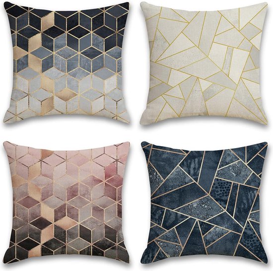 Tosewever Set van 4 decoratieve geometrische kussenslopen 45 x 45 cm - modern patroon linnen vierkante kussensloop voor bank bank bed thuis buiten auto (45,7 x 45,7 cm, zwart