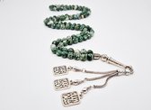 Tasbih 99 Kralen Natuursteen "Qinghai hade" – Met tassel Metaal -Tasbeeh 8 mm diameter van de korrel - Model19- Een cadeau voor Moederdag en Vaderdag