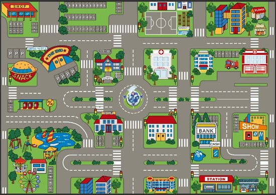 speelkleed city - speeltapijt - 140 x 200 cm - kindertapijt - playcarpet - antislip speelmat - cityfun
