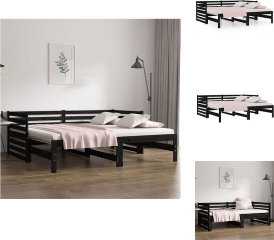 vidaXL Houten Slaapbank - Logeerbed Uitschuifbaar - Zwart - 203.5 x 160 x 68.5 cm - Massief grenenhout - Matras 80 x 200 cm - 2 matrassen vereist - Bed