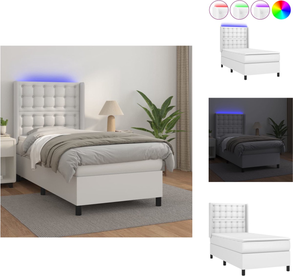 VidaXL Bed Boxspring 193x93x118 128 cm Kunstleer LED Bed