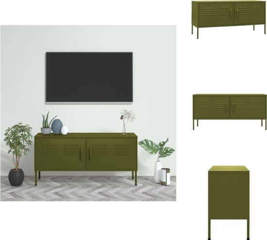 vidaXL TV meubel - 105 x 35 x 50 cm - olijfgroen - staal - Kast