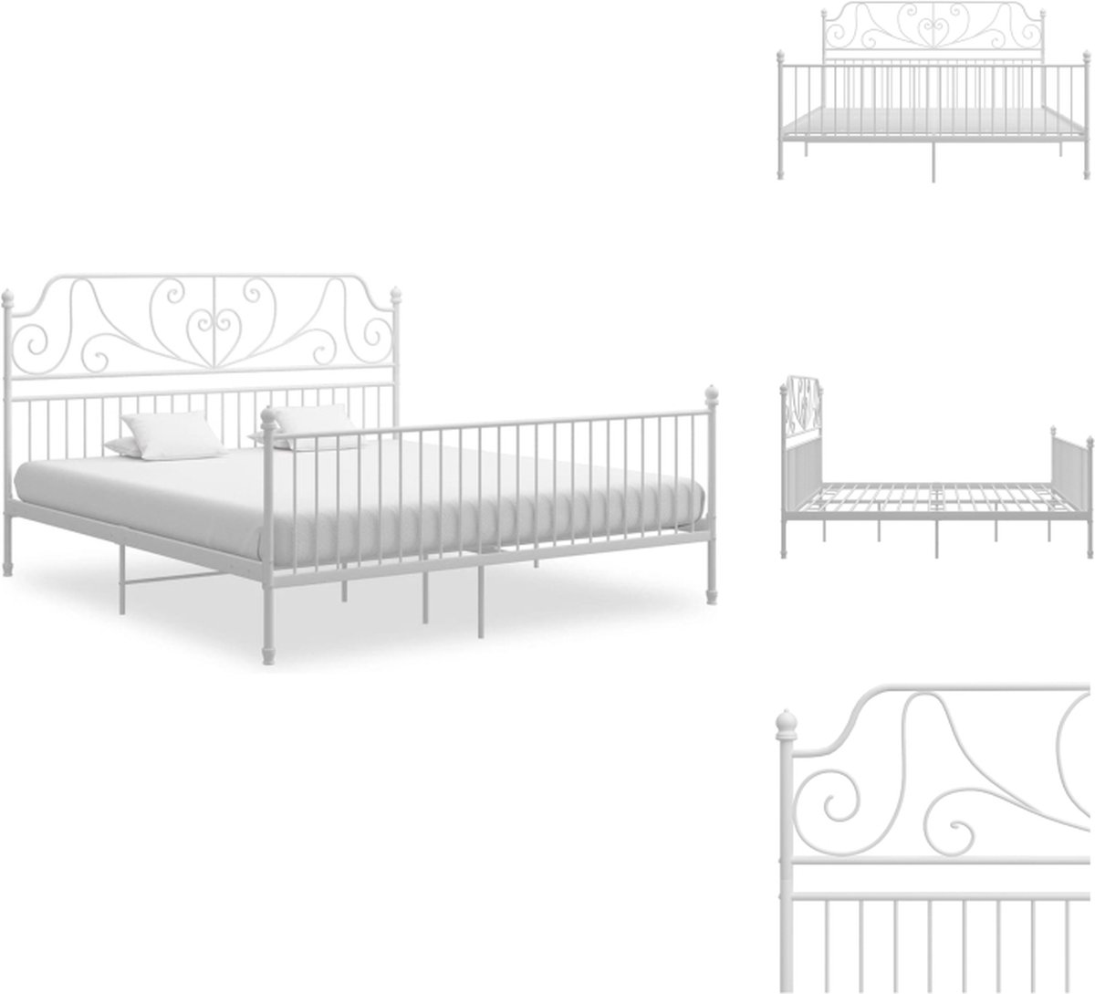 VidaXL Metalen Bedframe Comfort 180 x 200 cm Kleur- Wit Bed