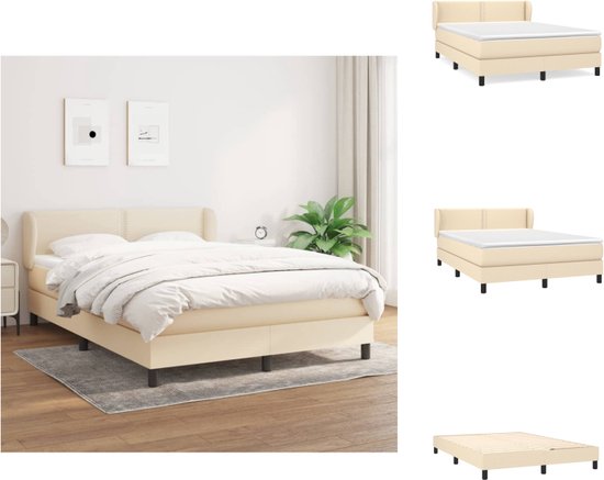 vidaXL Boxspring Bed - Crème - 203 x 147 x 78/88 cm - Met verstelbaar hoofdbord - Pocketvering matras - Middelharde ondersteuning - Huidvriendelijk topmatras - Bed