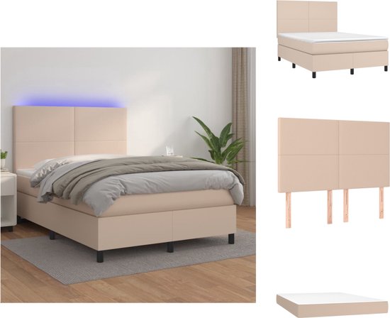 vidaXL Boxspring - met LED - Kunstleer - 140 x 200 cm - Met Pocketvering matras en Huidvriendelijk topmatras - Bed