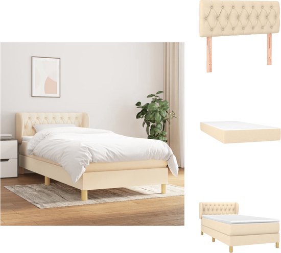 vidaXL Boxspringbed - Crème - 203x103x78/88 cm - Met Verstelbaar Hoofdbord - Pocketvering Matras - Middelharde Ondersteuning - Huidvriendelijk Topmatras - Bed