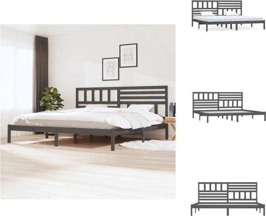 vidaXL Houten Bedframe - Grijs - 205.5 x 186 x 100 cm - Massief grenenhout - Bed