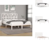 vidaXL Cadre de lit en bois - Pin Massief - Wit - 205,5 x 145,5 x 31 cm - Tête de lit incluse - Convient pour Matras 140 x 200 cm - Lit