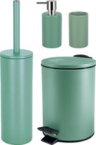 Spirella Badkamer accessoires set - WC-borstel/pedaalemmer/zeeppompje/beker - metaal/keramiek - salie groen - Luxe uitstraling