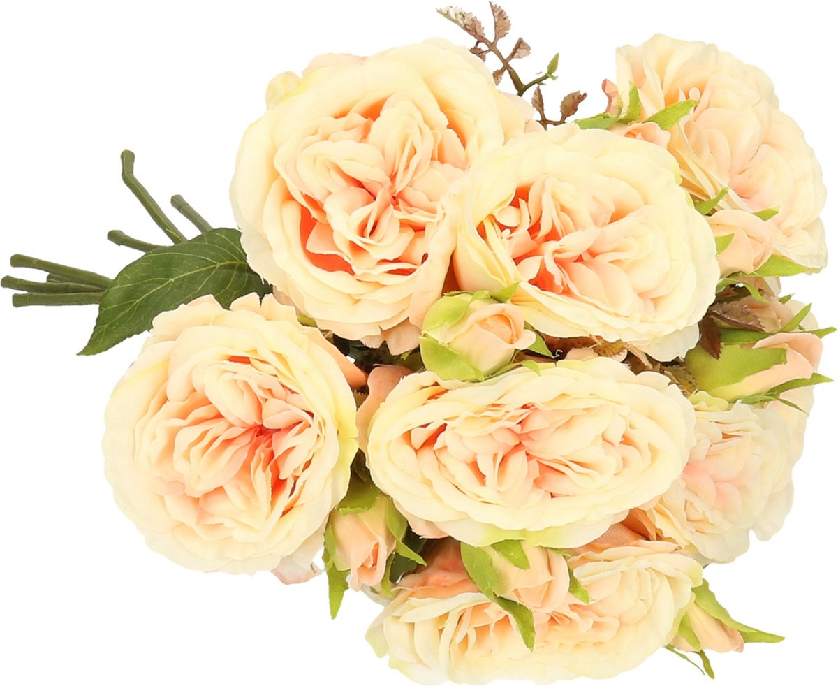 Top Art Kunstbloemen boeket roos Little Joy - 8x - roze - 38 cm - kunststof steel - decoratie bloemen