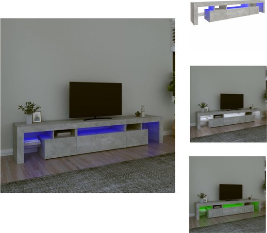 vidaXL TV-meubel Betongrijs 215x36.5x40 cm - LED-verlichting - Kast