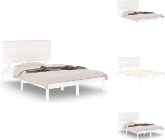 vidaXL Bedframe Grenenhout - Wit - 195.5 x 145.5 x 93.5 cm - Inclusief hoofdbord - Geschikt voor matras 140 x 190 cm - Montage vereist - Bed