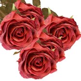 Top Art Kunstbloem roos Calista - 5x - rood - 66 cm - kunststof steel - decoratie bloemen