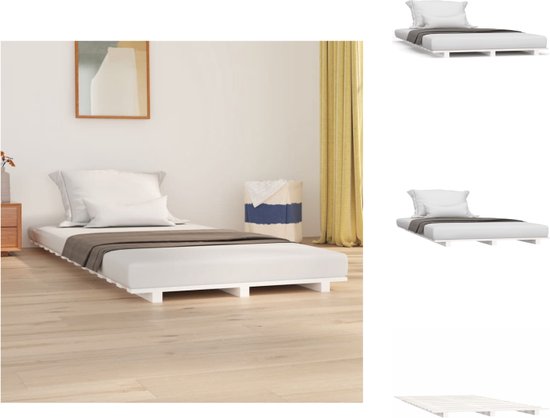 vidaXL Bedframe Grenenhout - 190 x 75 x 5 cm - Wit - Bed