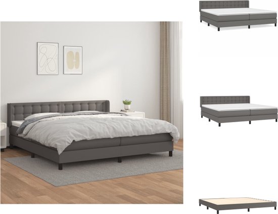 vidaXL Boxspring Bed - Kunstleer - Grijs - 203 x 203 cm - Duurzaam + Comfortabel - Bed