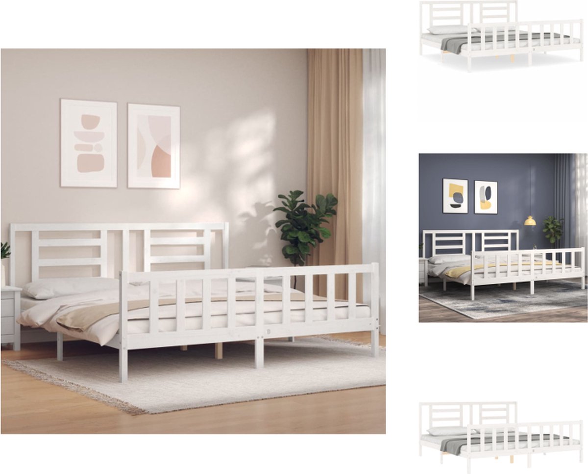 VidaXL Bedframe Massief Grenenhout Wit 205.5x205.5x100 cm Multiplex lattenbodem Bed