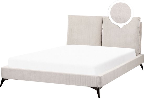 MELLE - Lit double - Beige clair - 140 x 200 cm - Velours côtelé
