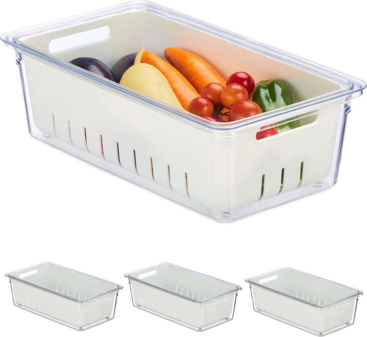 koelkast organizer - set van 4 - stapelbaar - bakjes - opbergbakjes met deksel