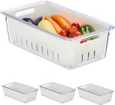 Relaxdays koelkast organizer - set van 4 - ijskast organizer - fruitbakjes - met deksel