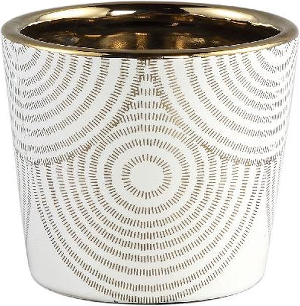PTMD Vincey Ronde Bloempot - H8 x Ø9 cm - Keramiek - Wit/Goud