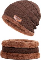 Bonnet Trendy avec col roulé - Bonnet d'hiver avec cache-cou à col roulé - Bonnet d'hiver doublé en laine - Unisexe - Marron