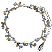 Behave Zilver-kleurige takjes armband met bruine en blauwe stenen