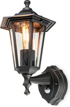 HOFTRONIC - Huron Klassieke buitenlamp met bewegingssensor en schemerschakelaar - Wandlamp met sensor - IP44 waterdicht - E27 Fitting - Sensorlamp - Zwart