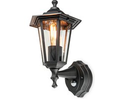 HOFTRONIC - Huron Klassieke buitenlamp met bewegingssensor en schemerschakelaar - Wandlamp met sensor - IP44 waterdicht - E27 Fitting - Sensorlamp - Zwart