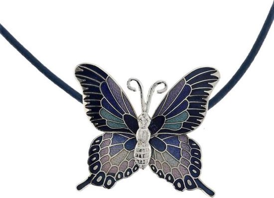 Behave Blauwe ketting met emaille vlinder