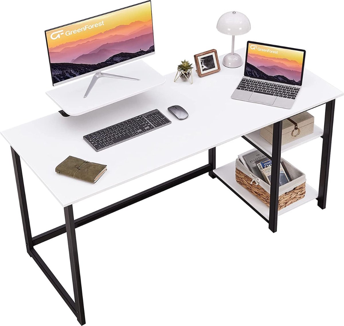 Merkloos computer thuisbureau met display stand en flip plank 100cm moderne eenvoudige schrijfstudie PC werkbank wit
