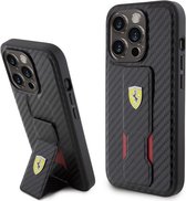 Ferrari Carbon Grip Back Case - Geschikt voor Apple iPhone 15 Pro Max (6.7") - Zwart