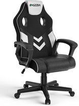 Liggende bureaustoel - BIGZZIA Gamer In Hoogte Verstelbare Stoel - met ademende rugleuning en comfortabele hoofdsteun - Zwart en Wit