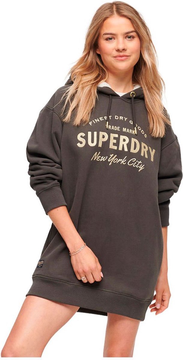 Superdry Luxe hoodiejurk met metallic logo Dames Jurken Zwart
