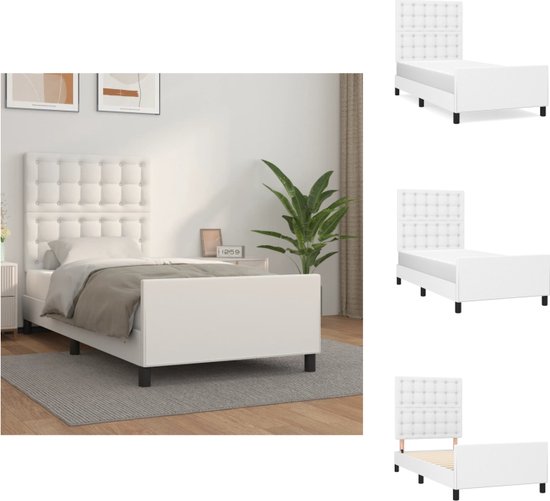 vidaXL Bedframe - Geniet van een goede nachtrust - Bedframes - Afmeting- 203 x 93 x 118/128 cm - Ken- Duurzaam kunstleer - Kleur- wit - Bed