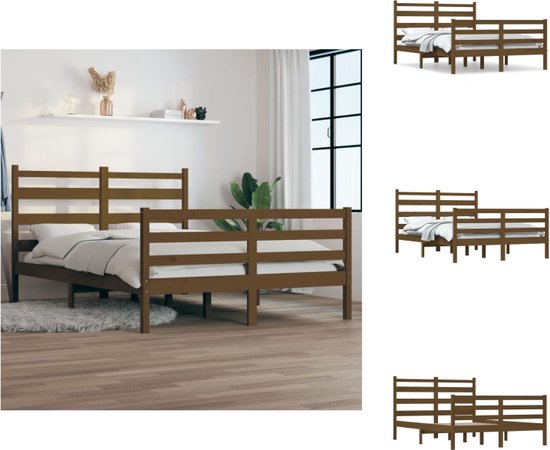 vidaXL Bedframe Klassiek Grenenhout - 205.5 x 166 x 100 cm - Honingbruin - Bed