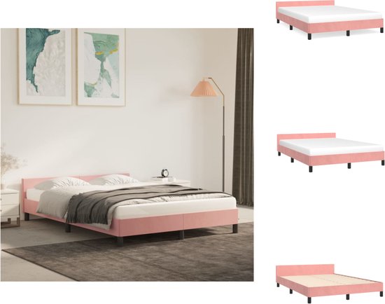 vidaXL Bedframe Roze Fluweel - Dubbel - Ondersteunende poten - Multiplex Lattenbodem - Afmetingen- 203 x 143 x 50 cm - Geschikte matras- 140 x 200 cm - vidaXL - Bed
