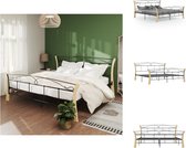 vidaXL Bedframe - Tweepersoonsbed - Metaal en Eikenhout - 206x180x100 cm - Zwart/Lichthout - Montage vereist - Bed