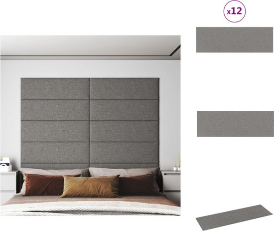 vidaXL Wandpanelen - lichtgrijs - 90 x 30 cm - ademende en duurzame stof - warmte- en geluidsisolatie - geschikt voor slaapkamer - woonkamer of studeerkamer - 12 stuks - Wandpaneel