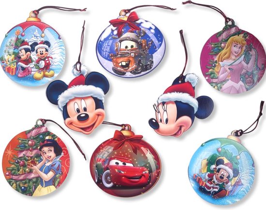 Disney kerstornamenten: Mickey, Minnie, Mater, Bliksem McQueen, Prinses Aurora, Sneeuwwitje
