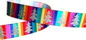 Kerstlint 16mm (1,6cm) | Satijnlint | Luxe Kwaliteit Kerst Lint | Kerstboom Zilver | Regenboog Strepen Lint Kerst | Cadeaulint | Decoratielint | Rol: 10 meter