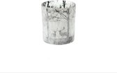 Glas windlicht winterbos, 10x10x12,5 cm, grijs/wit