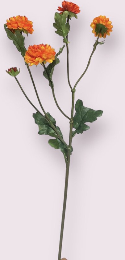 Zijden kunstbloem Chrysant | Oranje | Lengte 68 centimeter